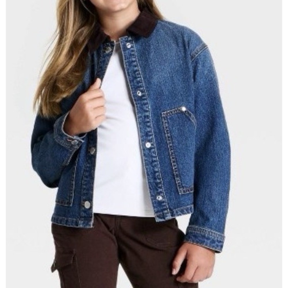Girls' Denim Jacket - Art Class Jean Barn Button Down Medium Wash Sz Small 6-7